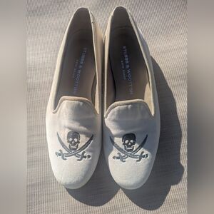 Stubbs & Wootton Skull Pirate Embroidered Velvet Loafers Sz 7.5 *Stains*